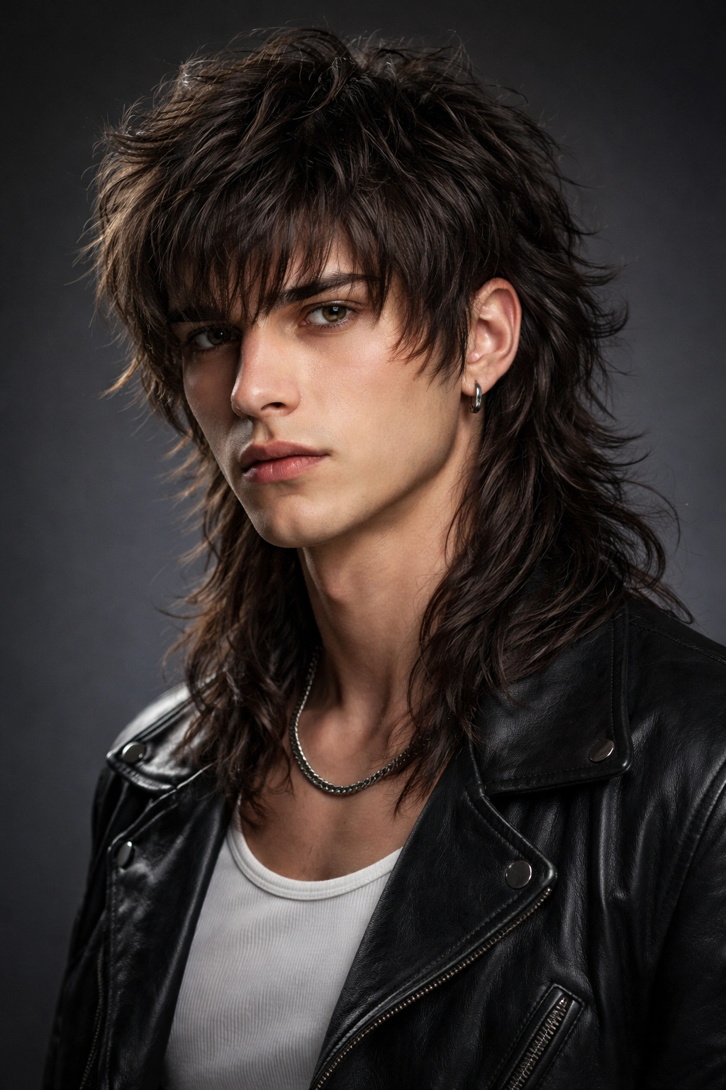 Wolf Cut Mullet with voluminous layers and shoulder-length back