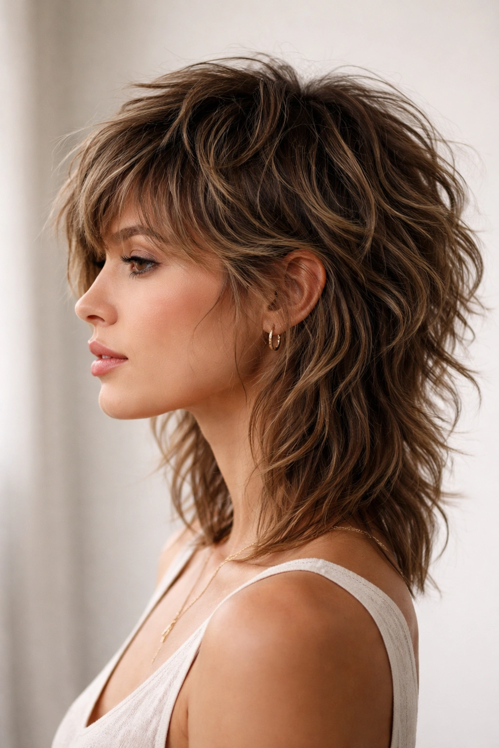 Short And Wavy 15 Haircuts Designed For Your Texture 1 Close-up of textured wolf cut on wavy hair with choppy crown layers and longer nape.