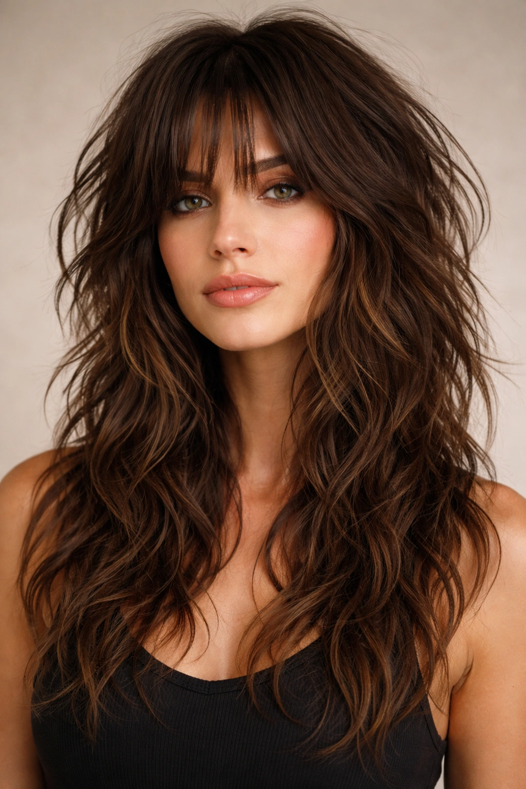 25 Long Haircuts For Women With Every Hair Type 14 Close-up of choppy wolf-cut hairstyle with textured, jagged layers on wavy hair