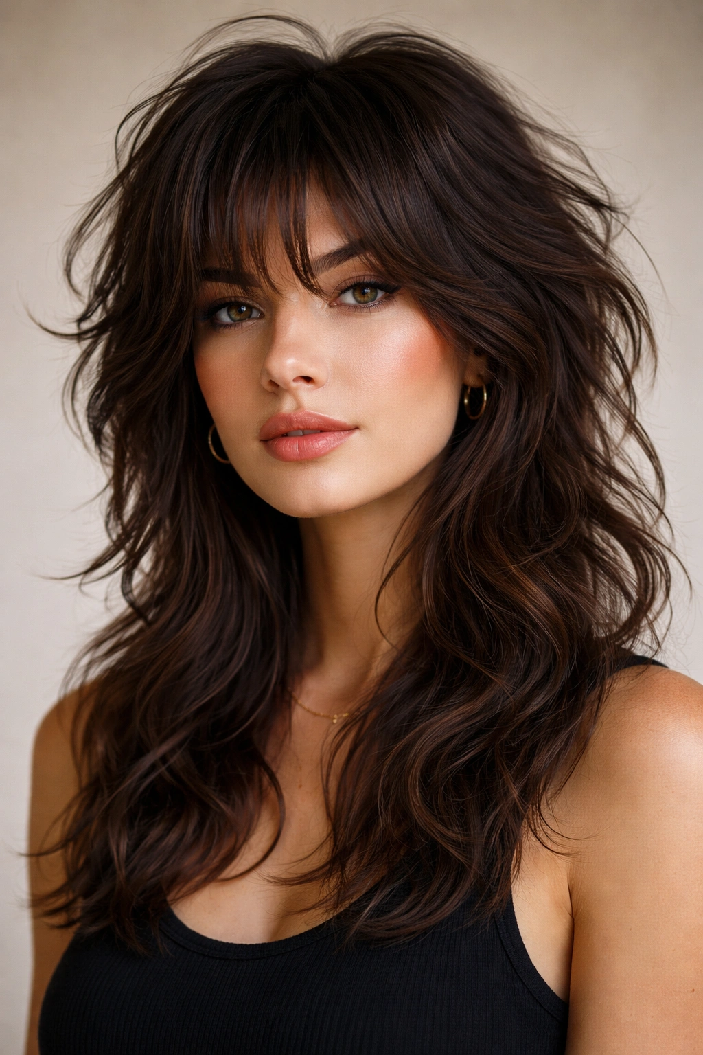 20 Medium Length Haircuts For Every Hair Texture 5 Close-up of thick, wavy hair in a modern wolf cut