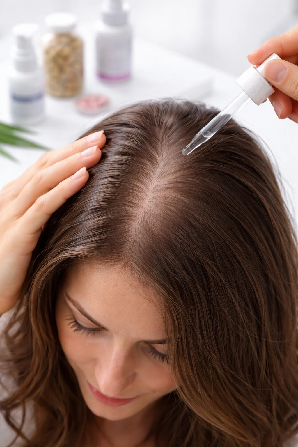 Female scalp showing thinning hair focused for women-specific treatments