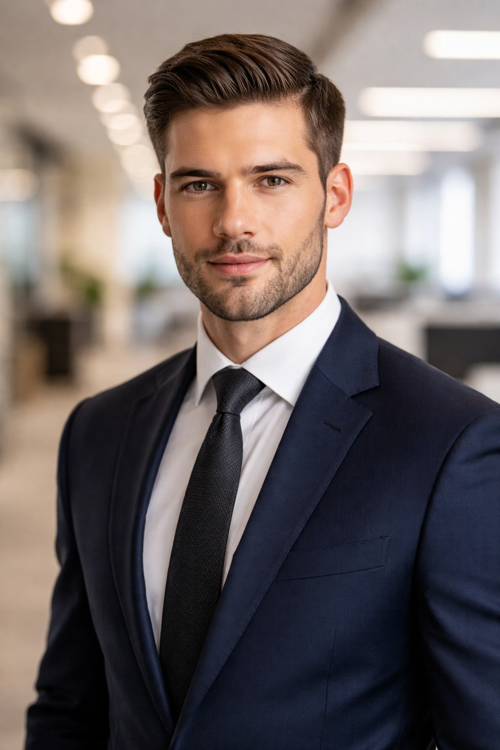 Professional man with a polished haircut in an office setting