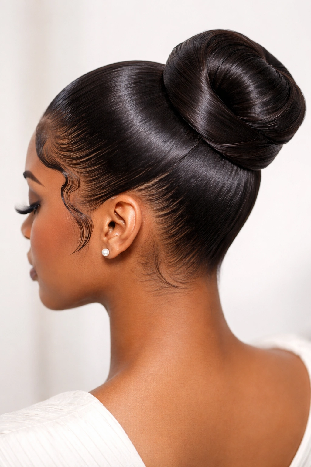 Wrap-around bun with defined wrapped sections and sharp edges
