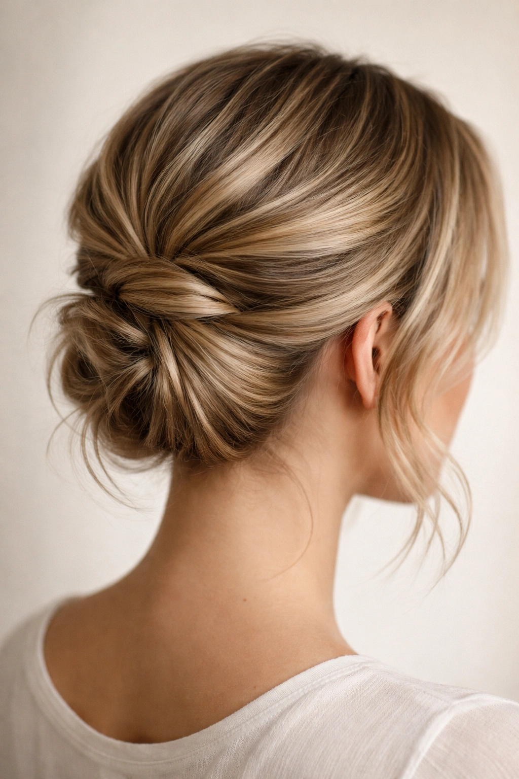 Textured wrap-around updo with wrapped sections around base