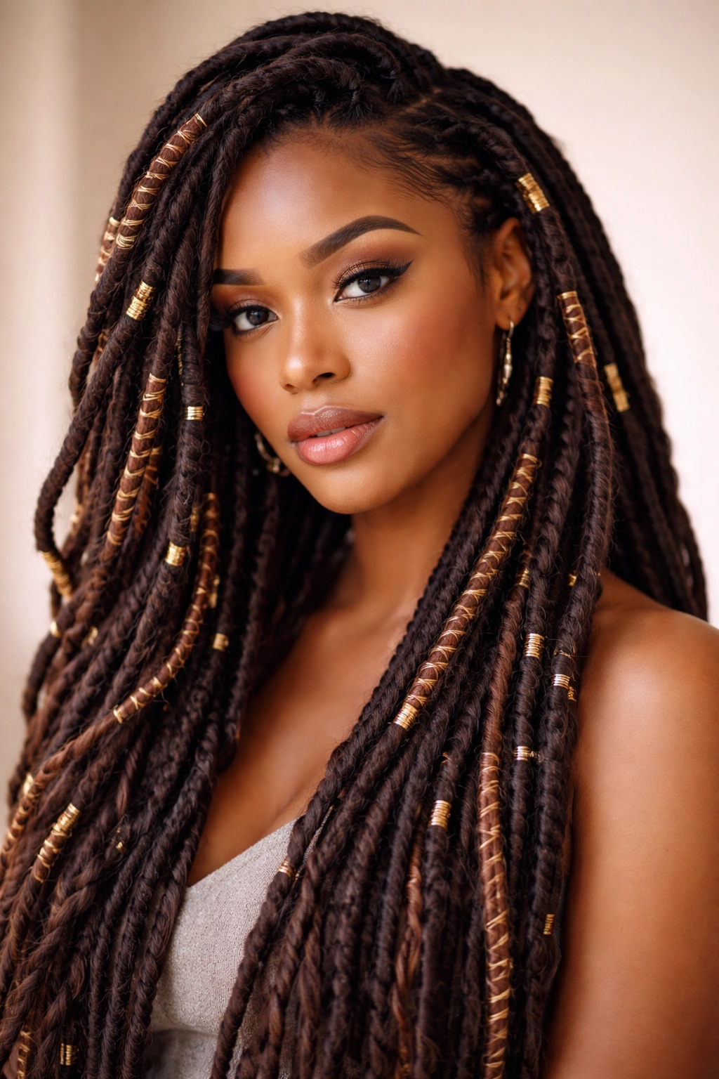 12 Faux Loc Styles And How Long Each One Lasts 10 Wrapped faux locs showing decorative thread wrapping around the locs