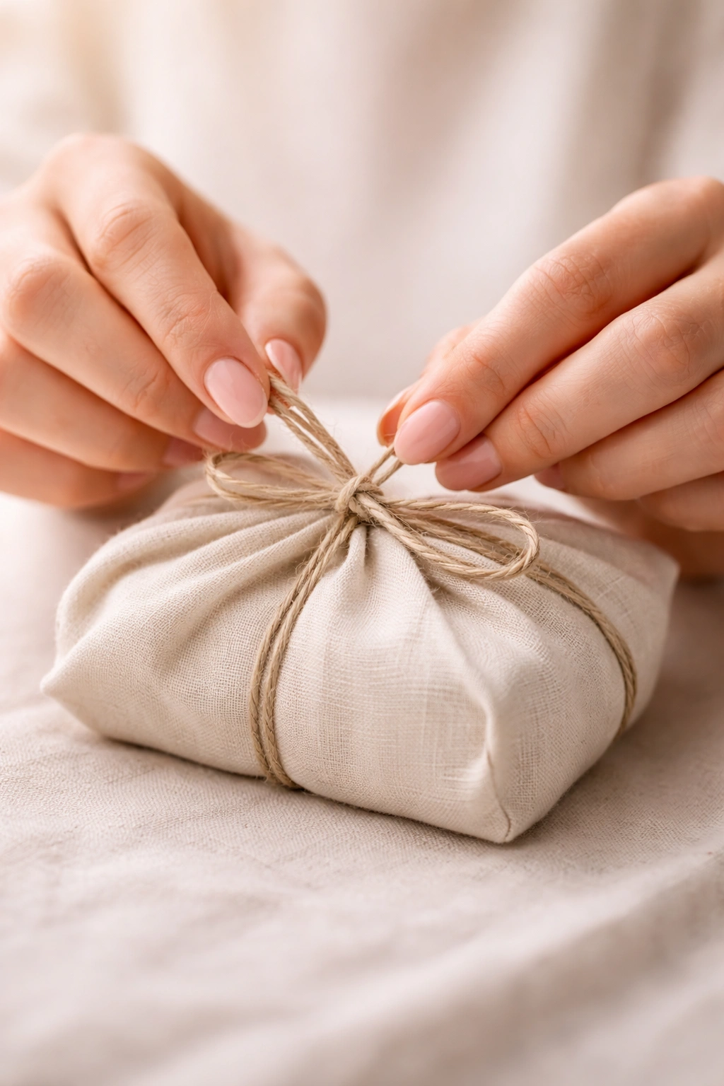Close-up of hands tying a knot to symbolize wrapping up
