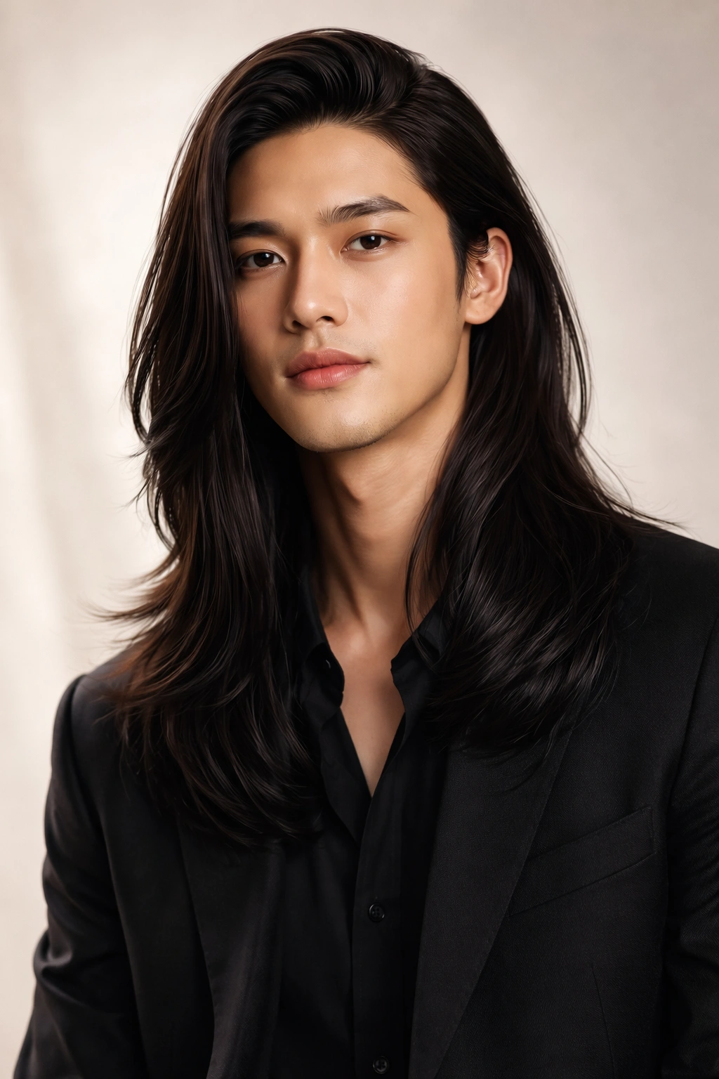 Portrait of a person with long hair showcasing versatile styling options.