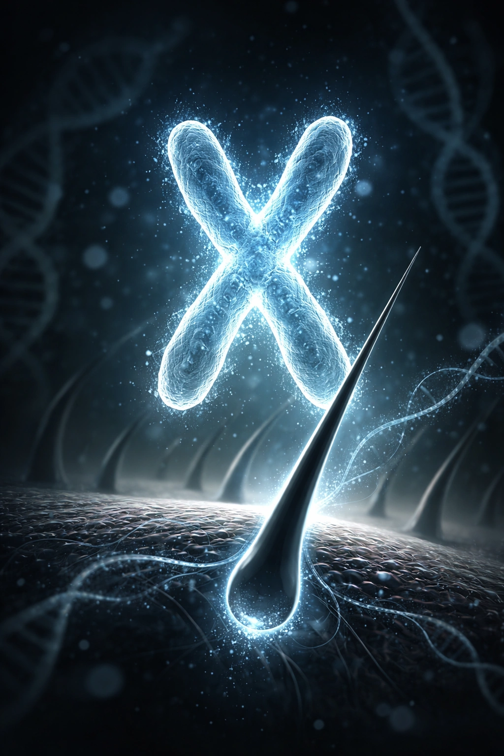 Abstract X chromosome visualization with hair follicle silhouette