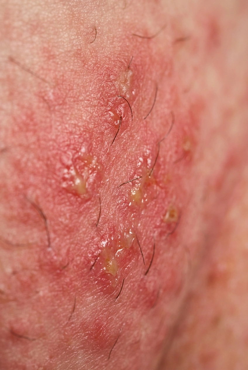External pubic area with red irritated yeast infection patch