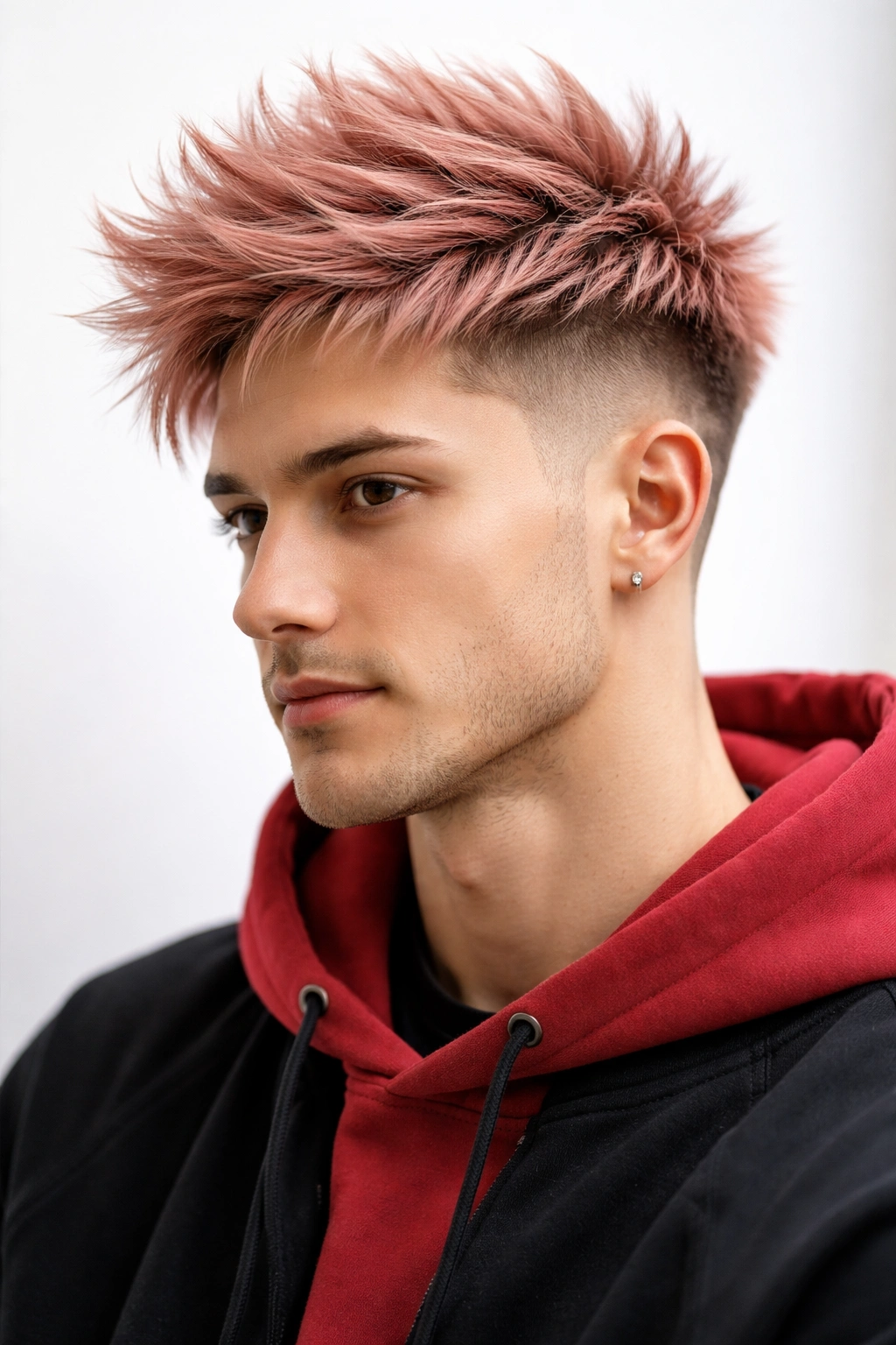 Portrait of The Yuji Itadori Spiky Undercut with pink top and textured spikes