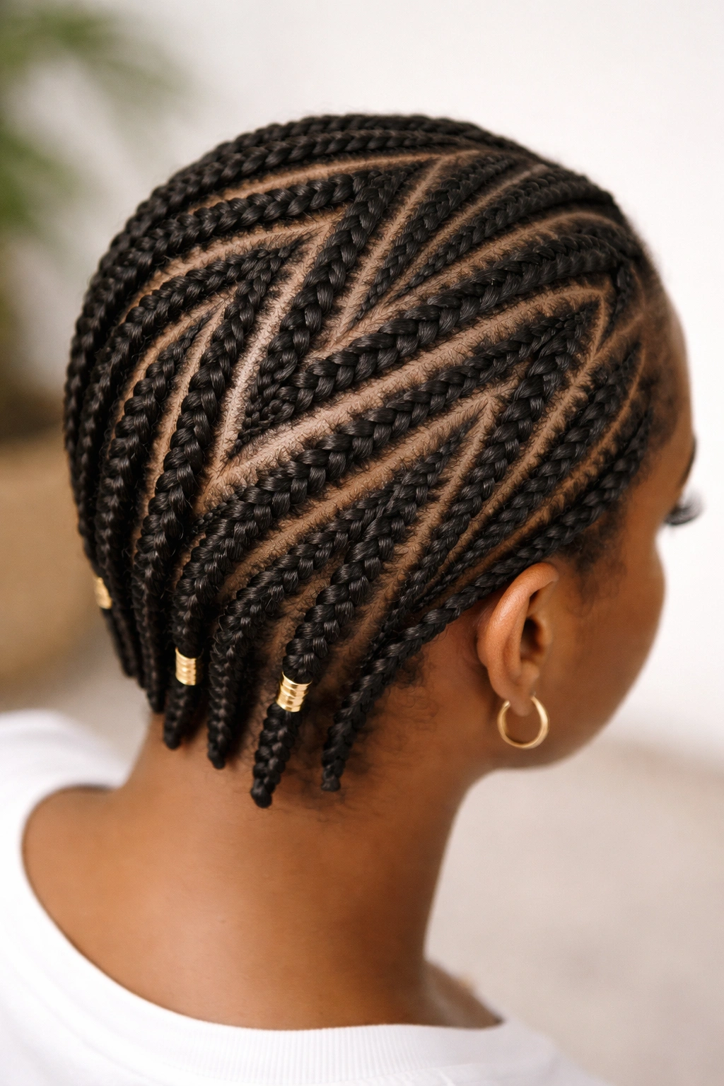 15 Box Braid Styles That Look Great On Short Hair 10 Top view of zigzag and diagonal braid patterns across short hair