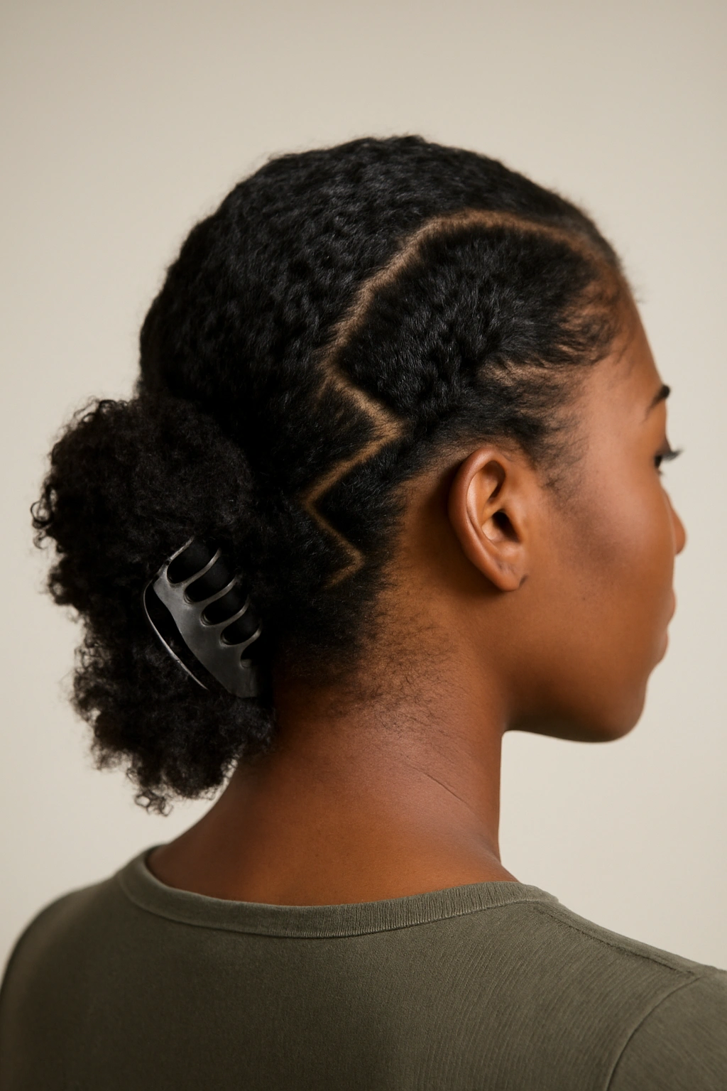 10 Claw Clip Hairstyles That Work for Black Hair 6 Zigzag part with low ponytail secured by angled claw clip