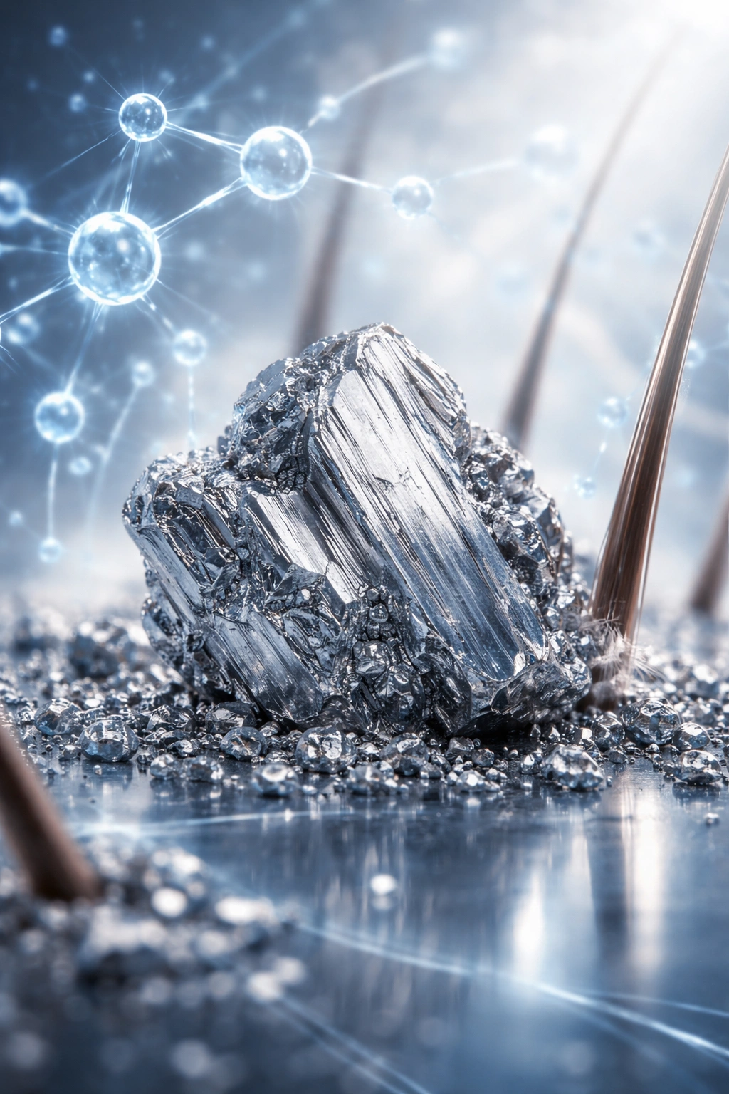 Zinc crystal with abstract microstructures depicting scientific study