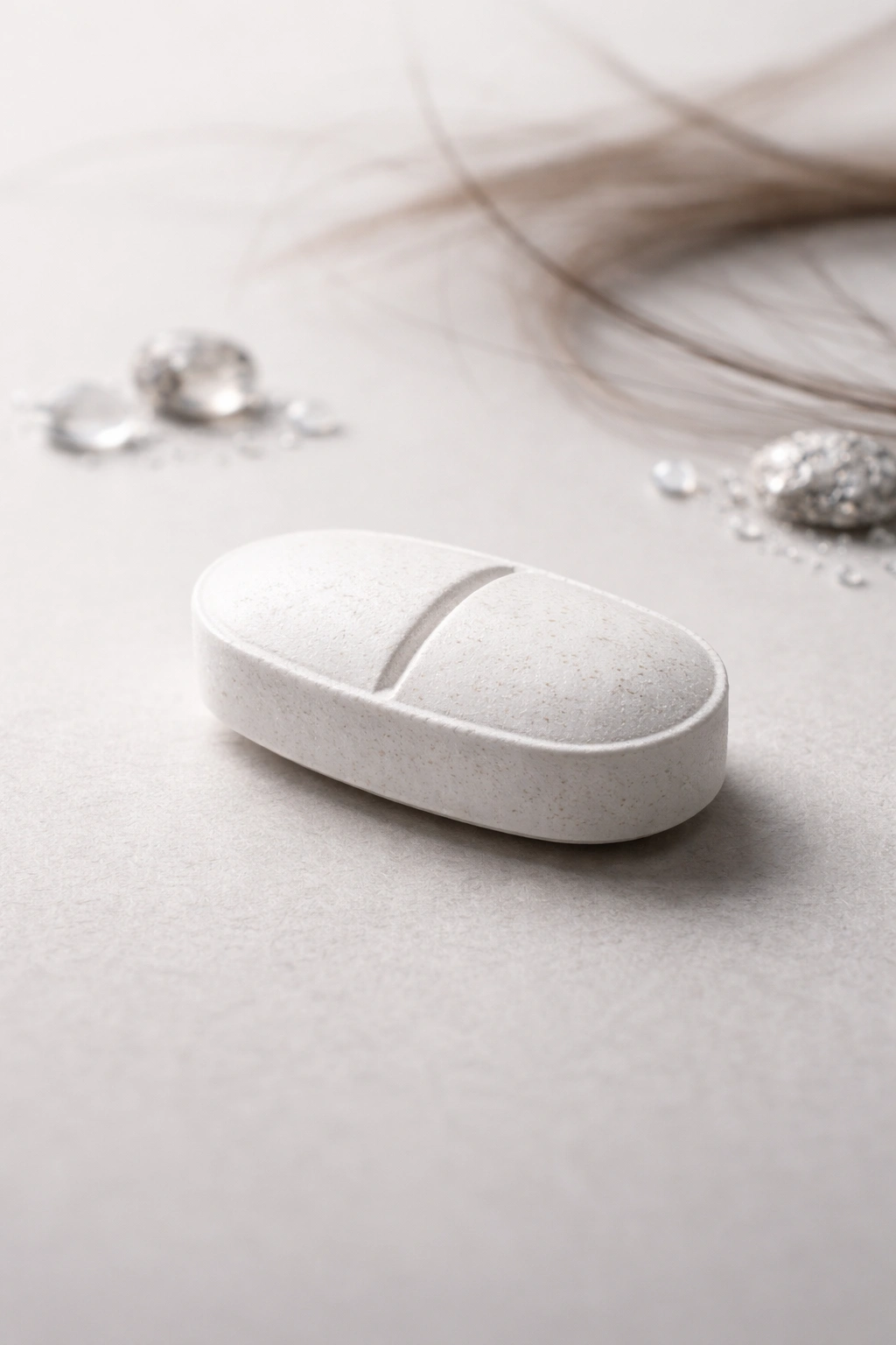 Close-up of a white zinc tablet on a gray background