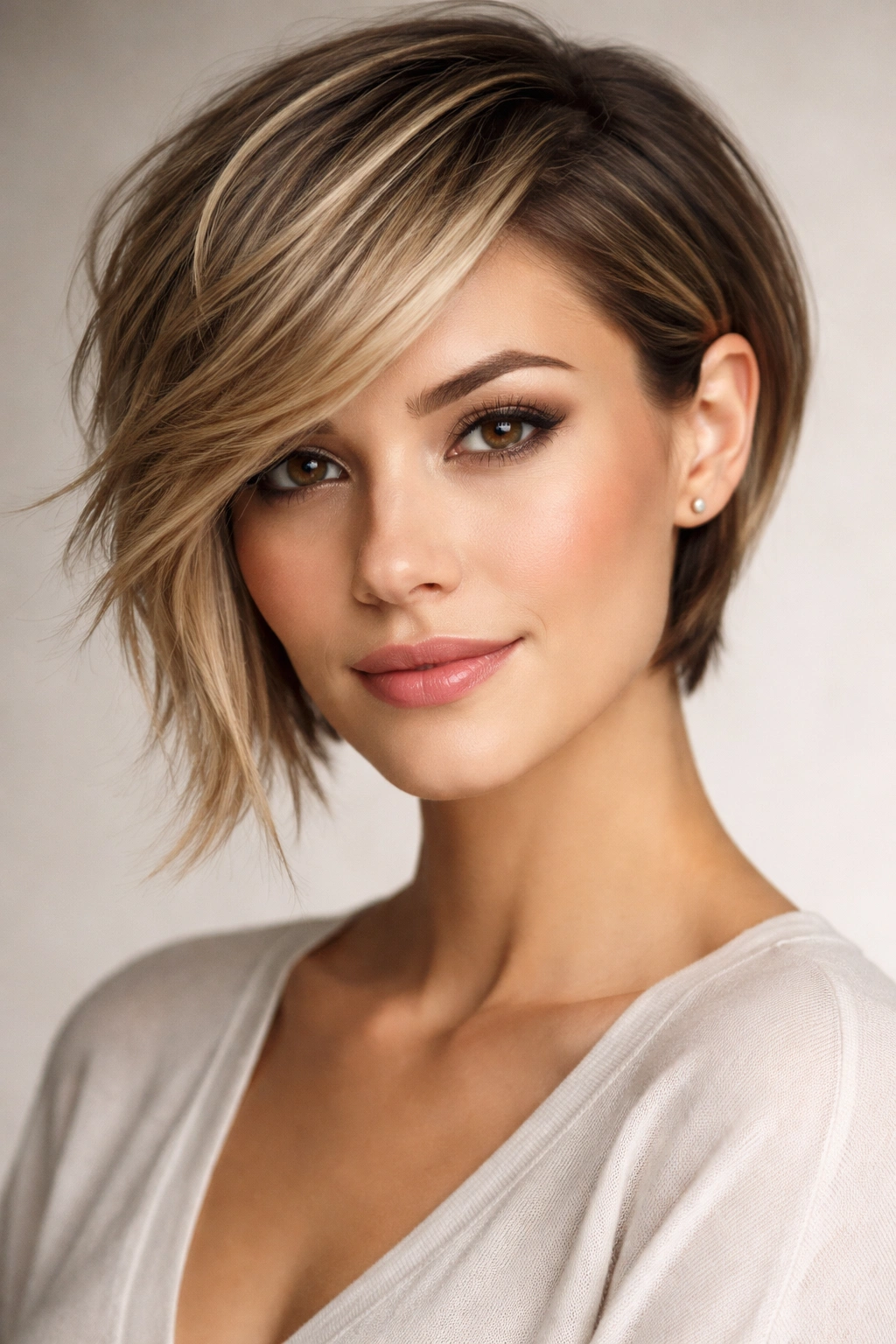 18 Hairstyles That Add Width To A Longer Face 14 Face with one side shorter than the other, showcasing asymmetrical cut