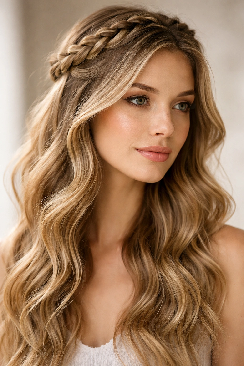 18 Hairstyles That Add Width To A Longer Face 15 Hair styled with a crown braid and loose waves for added width
