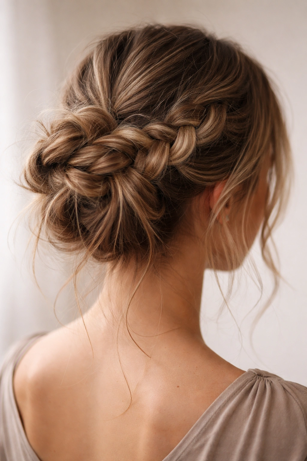 25 Braided Hairstyles For Every Hair Length And Event 25 Close-up of a messy braided bun with loose strands for an effortless, chic look