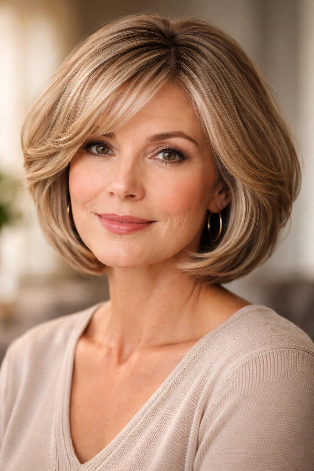 12 Short Hairstyles For Round Faces Over 50 14 Soft layered rounded bob framing a round face with gentle movement