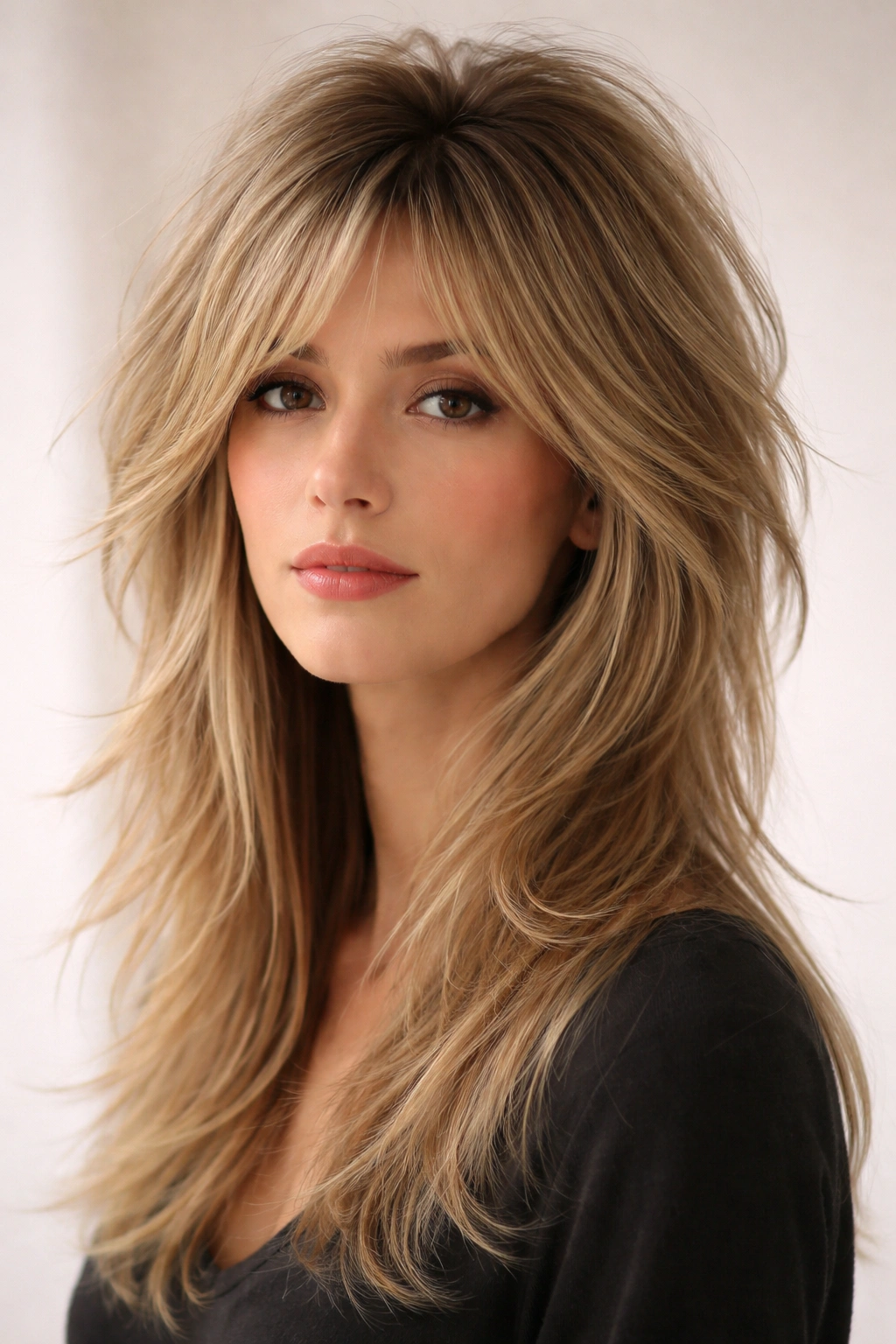 20 Shag Hairstyles Sorted By Hair And Face Type 13 Close-up of a voluminous shag on fine hair showing crown height and width for a long face.