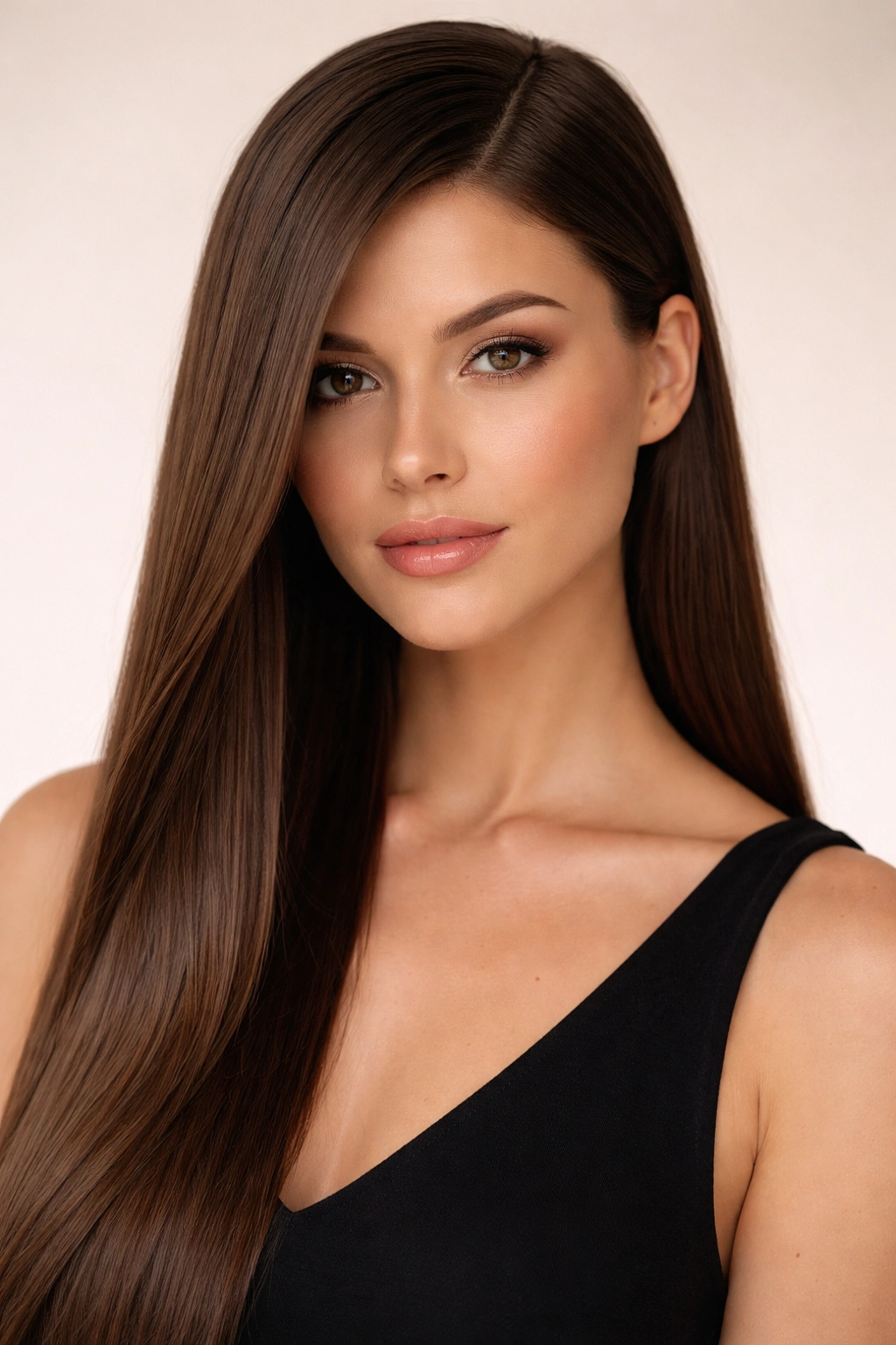 18 Hairstyles That Add Width To A Longer Face 8 Portrait of a person with sleek straight hair and a deep side part
