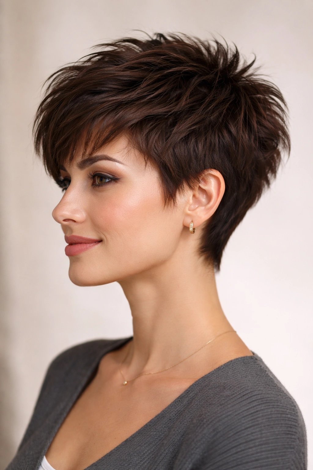 Thick hair pixie with aggressive layering and volume